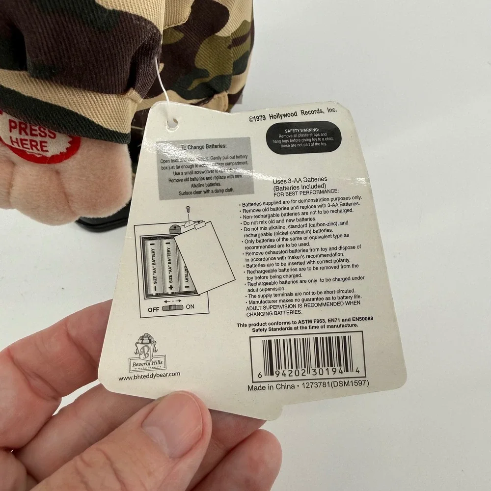 Beverly Hills Teddy Bear Co Animated Soldier Plush We Will Rock You Camo 15 inch